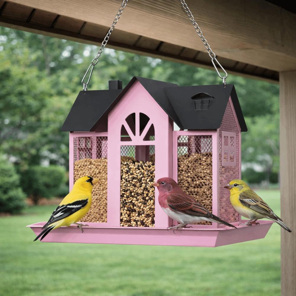 Kovový závěsný krmítko pro ptáky Velkokapacitní krmící stanice pro ptáky Nádoba na krmivo pro ptáky Dekorace na zahradu