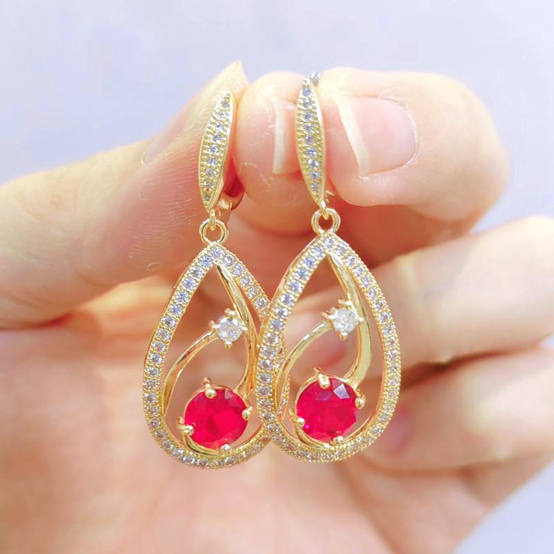 Korean Trendy Zircon Drop Shape Drop Earrings for Women Fashion Gold Color Earring Jewelry Party Accessories