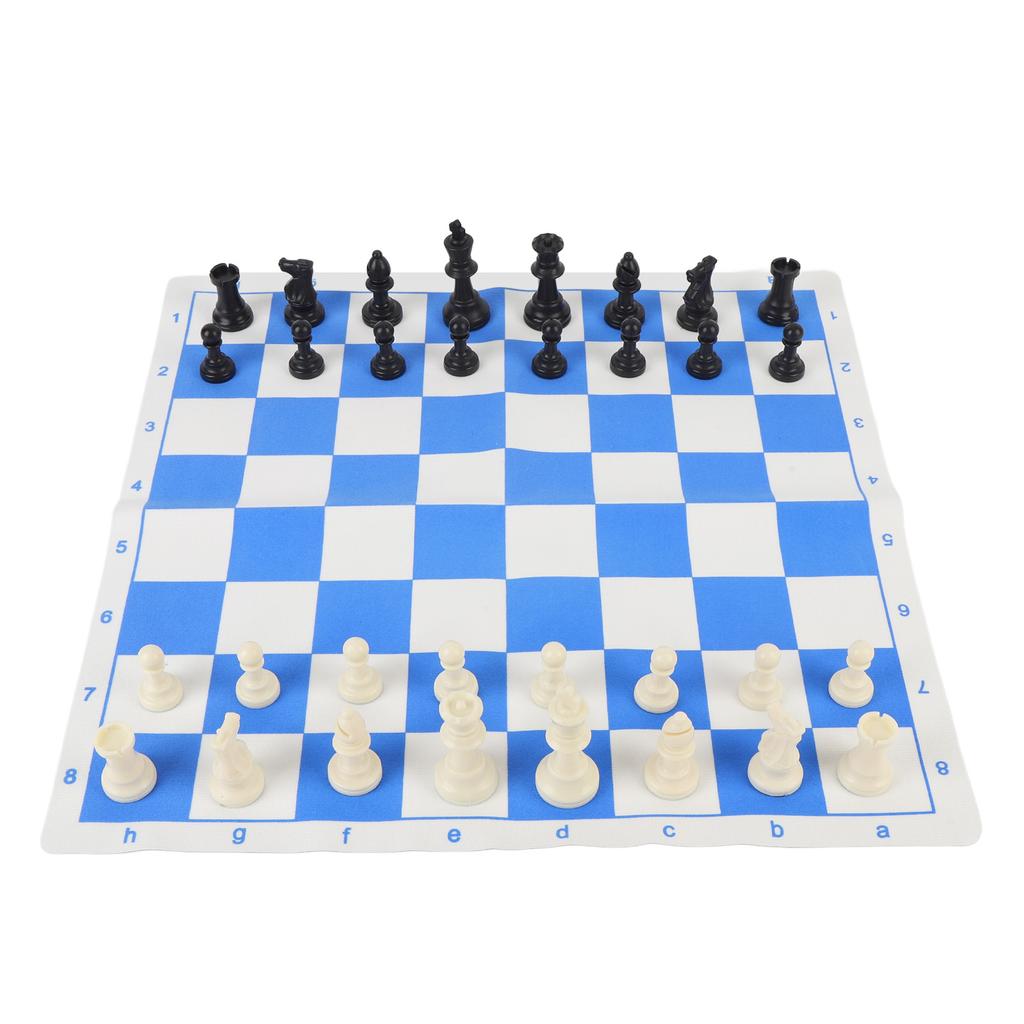 Tischschachspiel 75mm Höhe Künstlicher PU-Samt 42cm Blau und Weiß Schachbrettspiel für