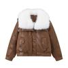 Big fur collar down cotton jacket women's winter short temperament loose small deerskin down cotton jacket