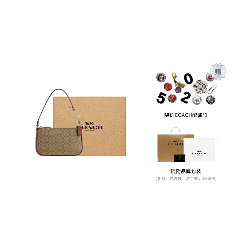 COACH Nolita Coated Canvas With Smooth Leather Wrist Bag Clutch Small Women's Khaki & Terracotta CE698-IMS4L