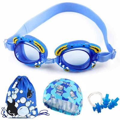Set Occhialini da Nuoto da Bambino a Forma di Granchio Cartone Animato – Impermeabili, Lenti Antiappannamento per Ragazzi e Ragazze, Set da Quattro Pezzi