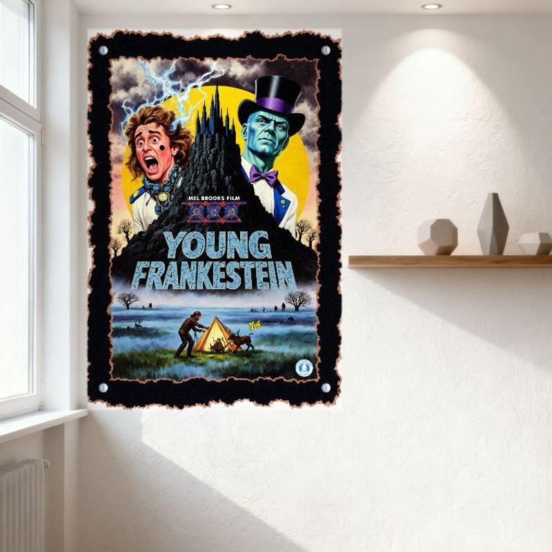 Mel Brooks' Young Frankenstein Vintage Metal Tin Sign - Gothic Castle & Characters Art, Retro Wall Decor for Home Bar Man Cave