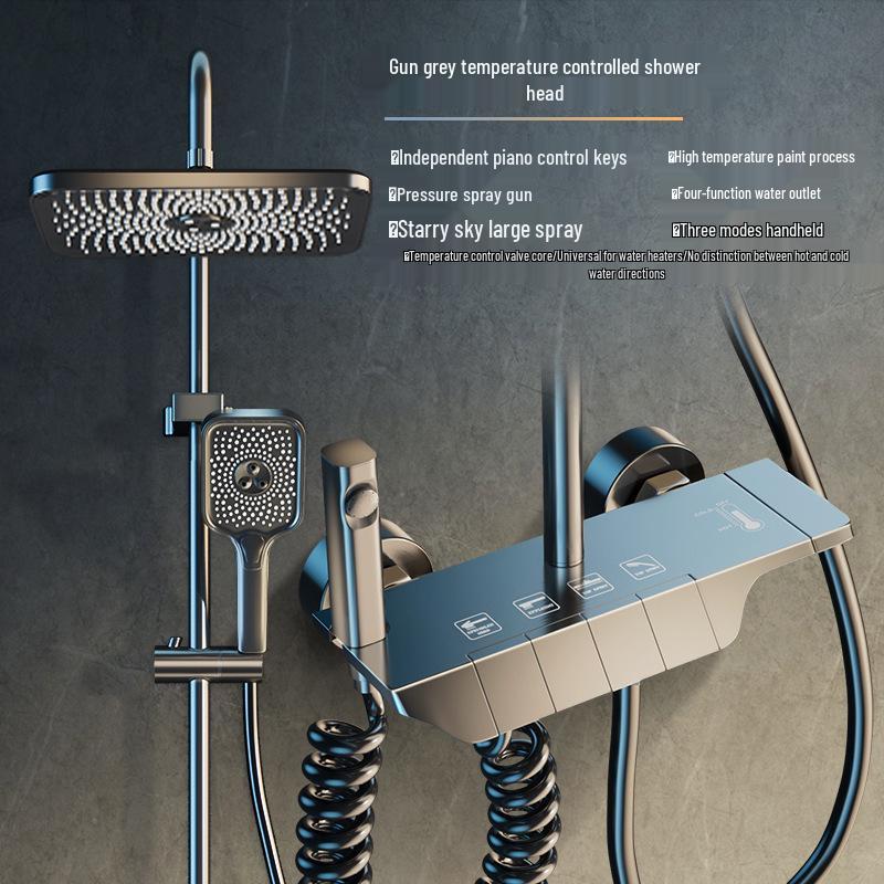 Gunmetal Full Copper Smart Shower Head Set with Temperature Control & Multi-Function Display