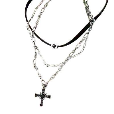 Statement Gothic Crosses Necklace Vintage Punk Crosses Necklace with Multi Layer Chains for Fashion Enthusiasts