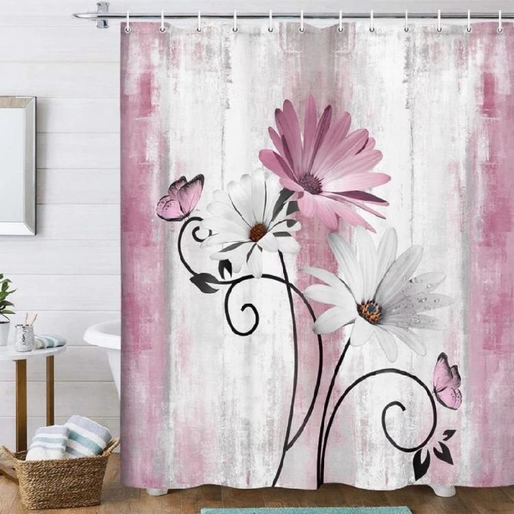 Pet Friendly Floral Shower Curtain Waterproof Polyester Bathroom Decors With Reinforced Edges For Safety