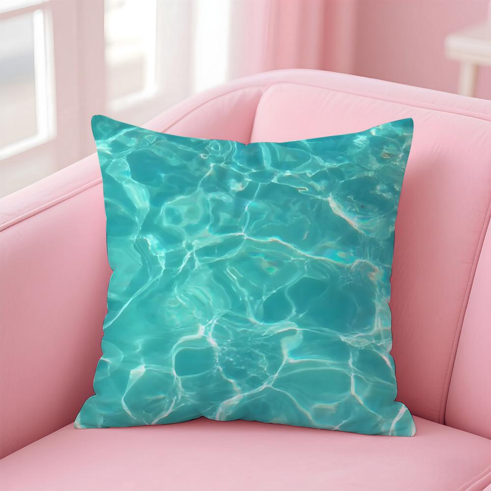 Blue Green Ocean Print Pattern Cushion Cover Pillow Case Soft Skin Friendly Fabric  Concealed Zipper