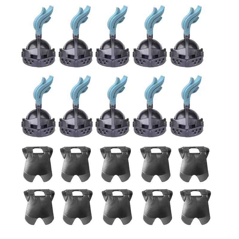 MOC Medieval Military Building Blocks Weapon Figure Accessories Shoulder Armour Helmet Bow Cape Hat Sword Brick Toy Gift X038