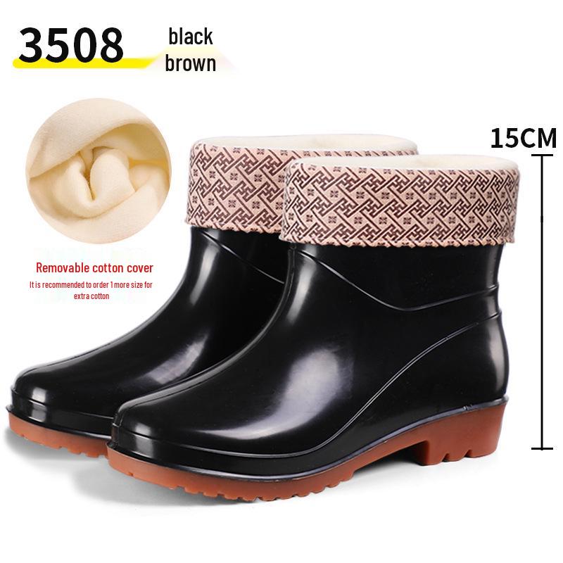 Women's Waterproof Short Rain Boots, Lined PVC, Anti-slip, Thick Sole, Solid Color, Warm & Durable.