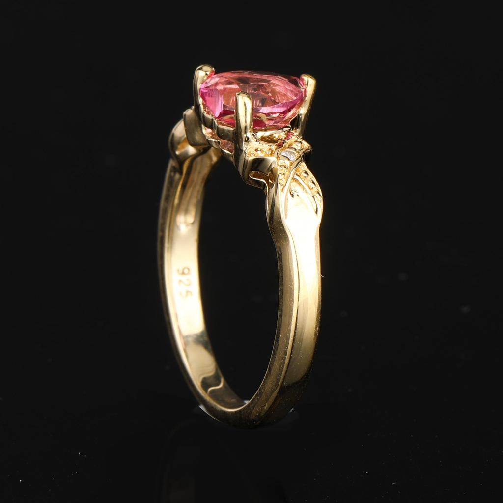 925 Silver Pink Topaz Heart Ring Diamond Accent Women Jewelry Gift Size