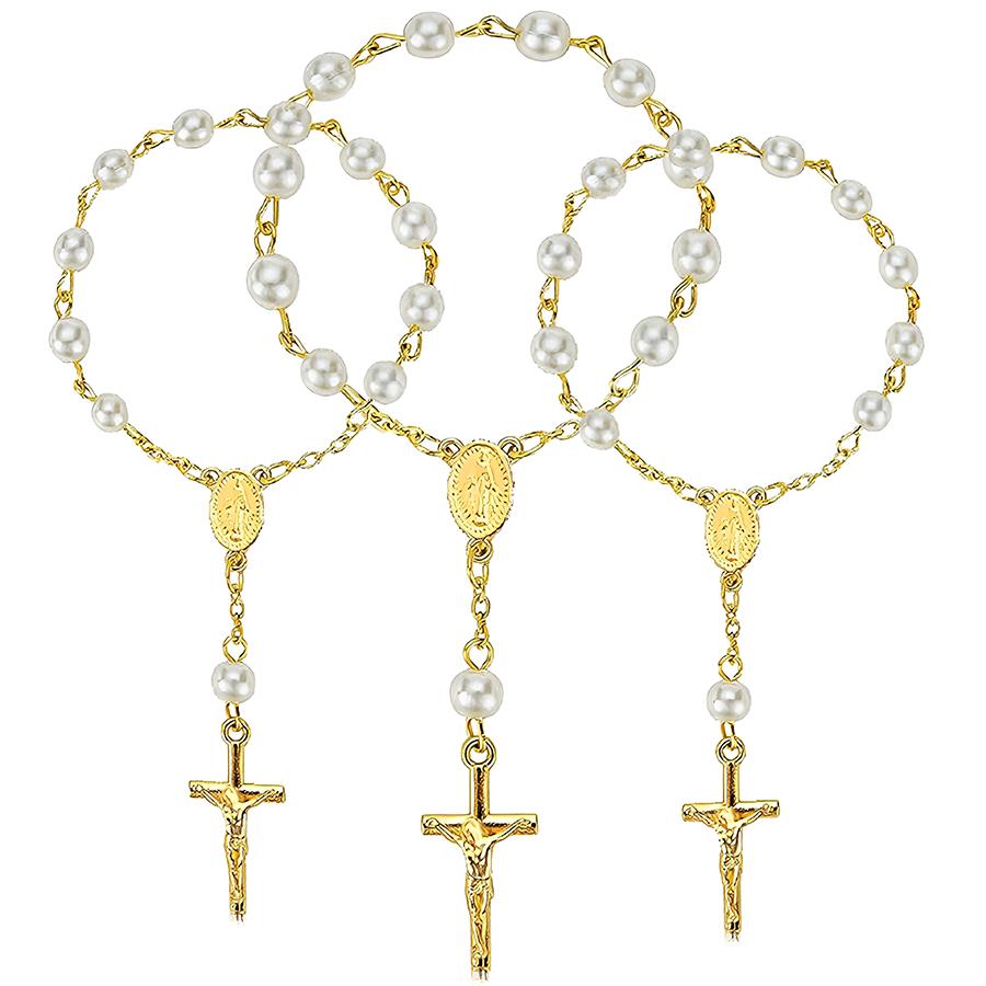 1-6pcs Golden Pearl Cross Bracelet Elegant Christening Favors for Shower Church Weddings Religious Party Souvenirs Baptism Gift