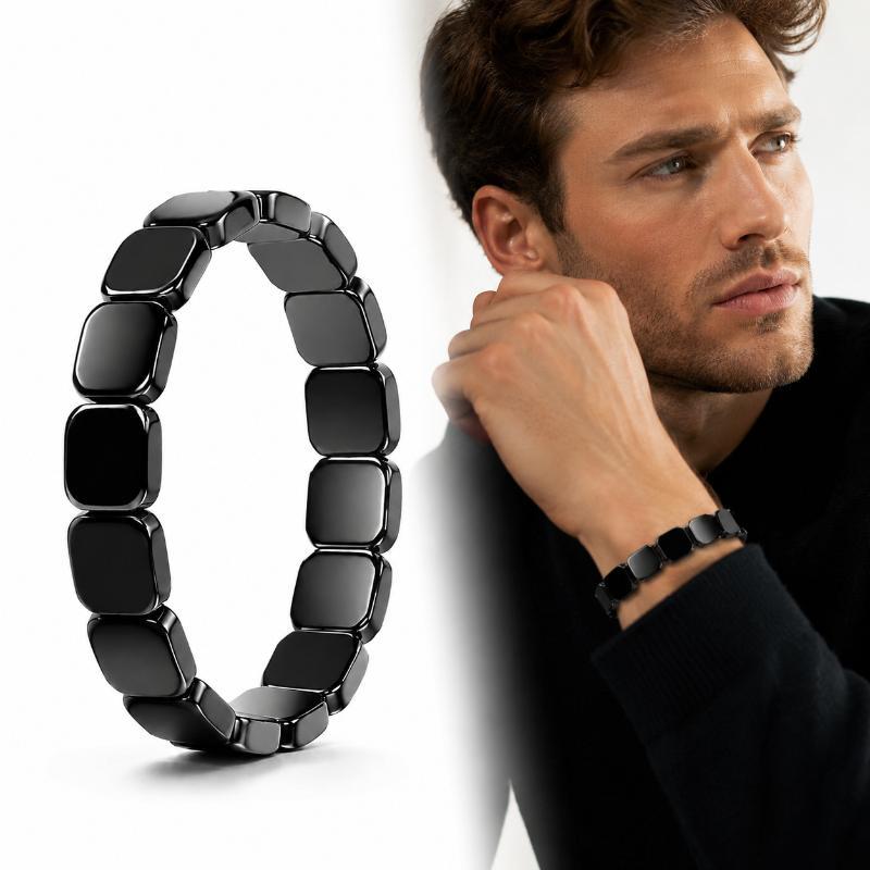 Hematite Beaded Bracelet for Men Natural Stone Stretch Healing Jewelry for Anxiety Relief Office Daily Wear