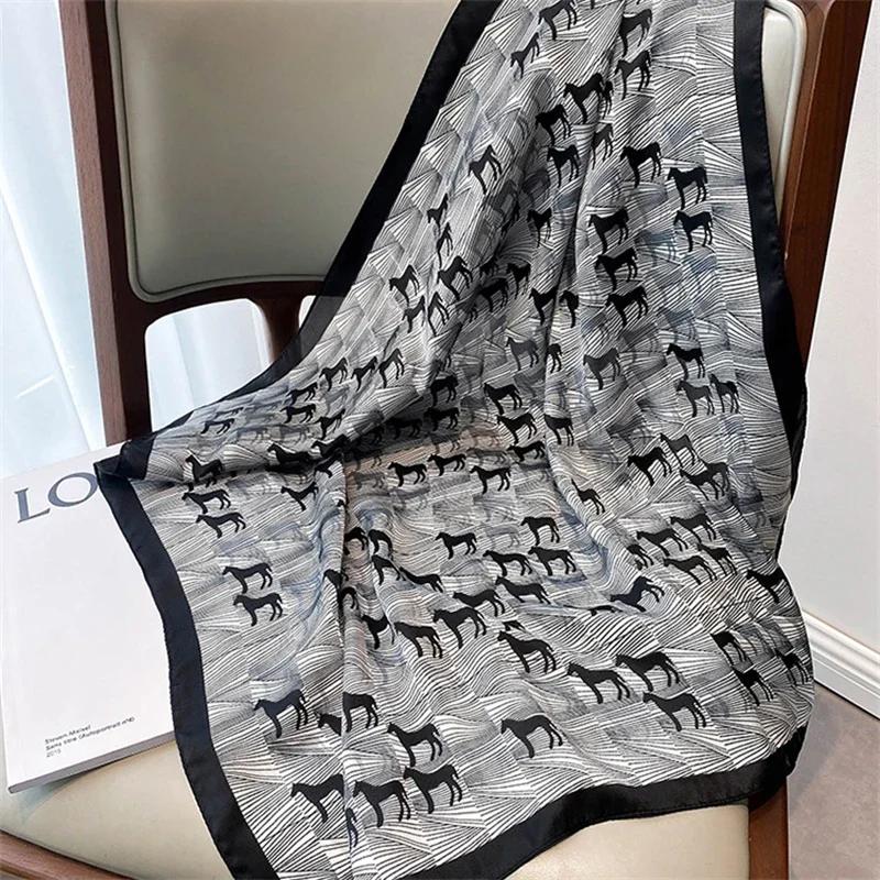 2024 New 70*70cm Silk Satin Hair Scarf Women Handkerchief Printed Female Square Head Bandana Small Neck Muffler Hijab Lady Girl