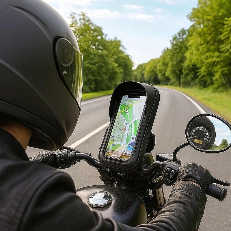 Vattentät 360° roterbar motorcykeltelefonhållare ABS styrmontering med avtagbar rem Pekskärmskompatibel Säkert grepp för cyklar och motorcyklar