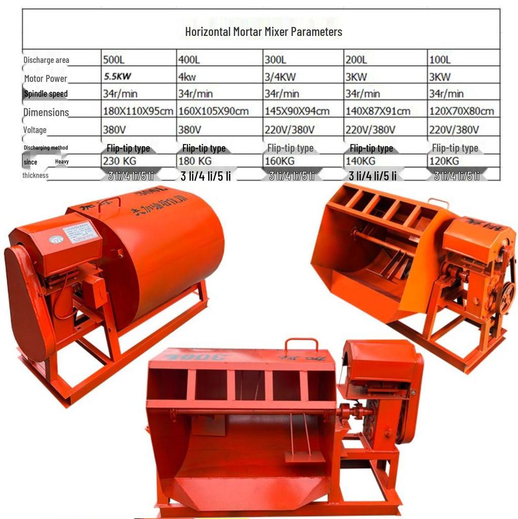 Compact Horizontal Cement Mixer for Construction and Concrete Mortar Mixing