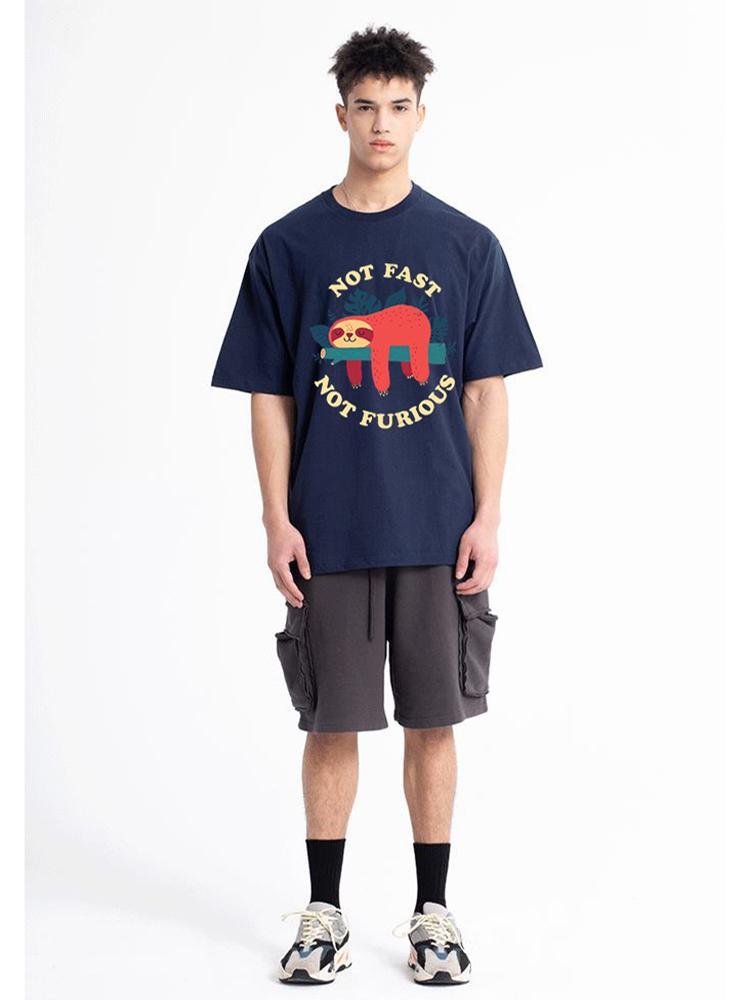 Not Fast Not Furious Cartoons Printing Men Tee Shirts Breathable Brand Tops Street Fashion T-shirt Mens Casual Summer T Shirts