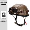 Classic Retro Leather Half Face Moto Helmets DOT Approved Low Profile Open Half Helmets Motorcycle Scooter Cruiser Four Seasons