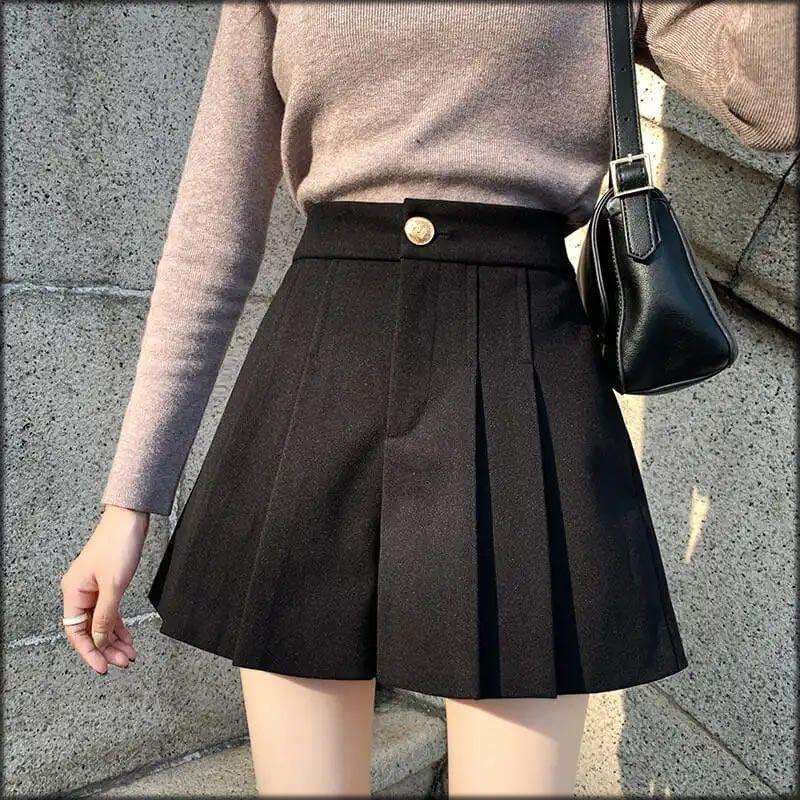 Simplicity Fashion Autumn New Women Zipper Button Pleated Korean Casual High Waist Loose Straight A-line Wide Leg Shorts Skirts