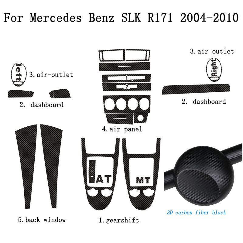 For Benz SLK R171 2004-2010 Interior Central Control Panel Door Handle 5D Carbon Fiber Stickers Decals Car Styling Accessorie