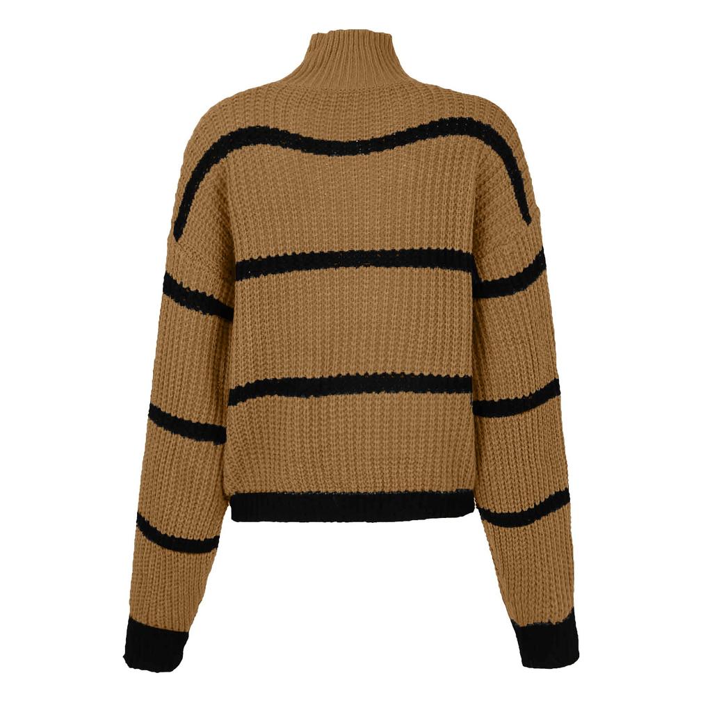 Women's Casual Striped Long Sleeved Half Turtleneck Sweater