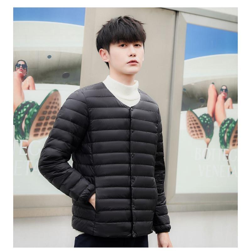 Winter new light down jacket men's short round neck neck warm liner long sleeve slim fit thin large size jacket