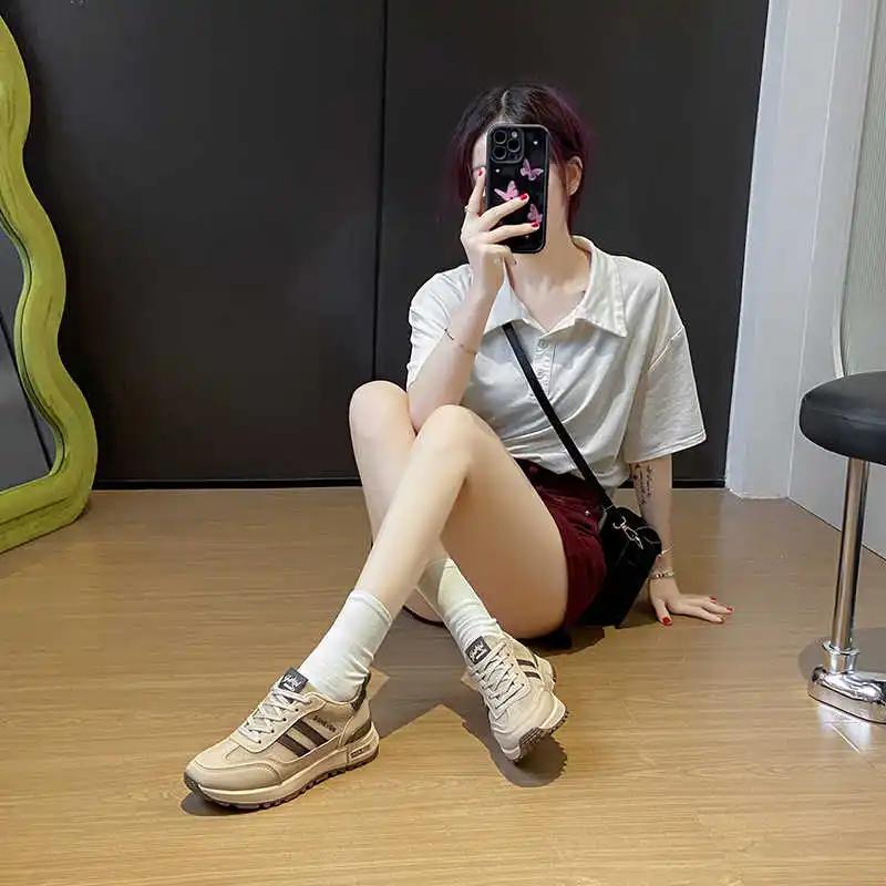 Fashion Round Tip Without Heels Cheap Woman Sneakers Skateboarding Classic Women's Shoes Orange Boots Sport Sapa Outings Trendy