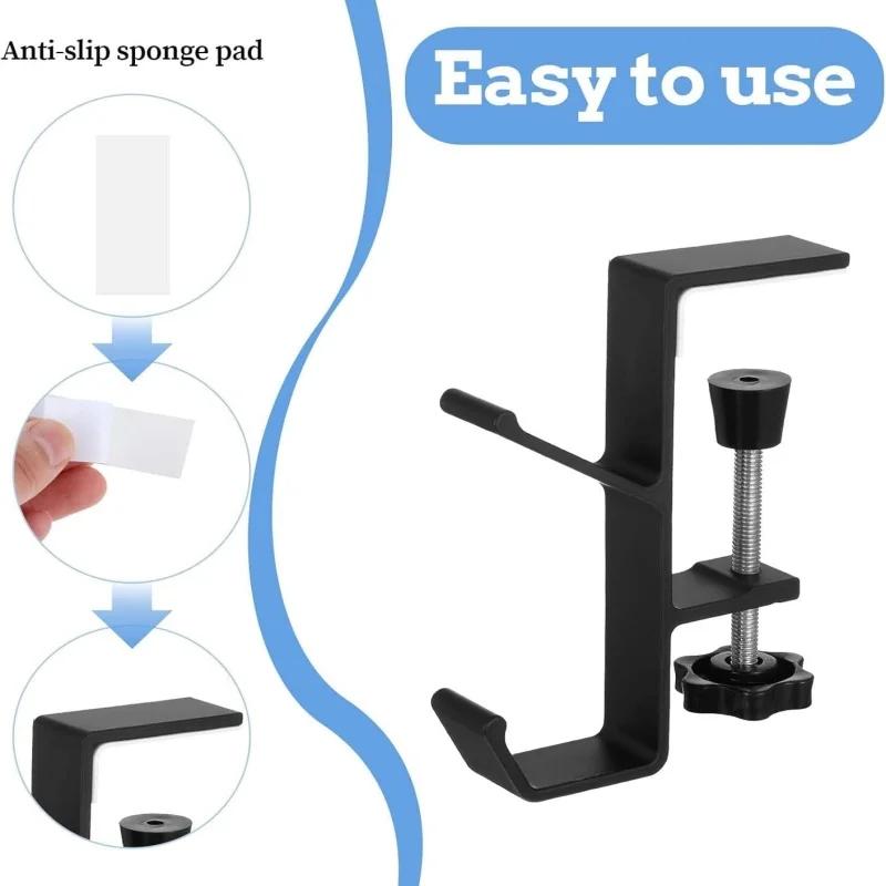Multi-purpose Desk Edge Double Hooks Punch-free Desk Hanger Adjustable Backpack Storage Hanging Hook Office Home Table Organizer