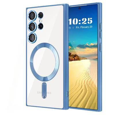 Pokovovací průhledný kryt pro Samsung Galaxy S24 S23 S22 S21 S20 FE Ultra Plus Note 20 Ultra MagSafe bezdrátové nabíjecí pouzdro