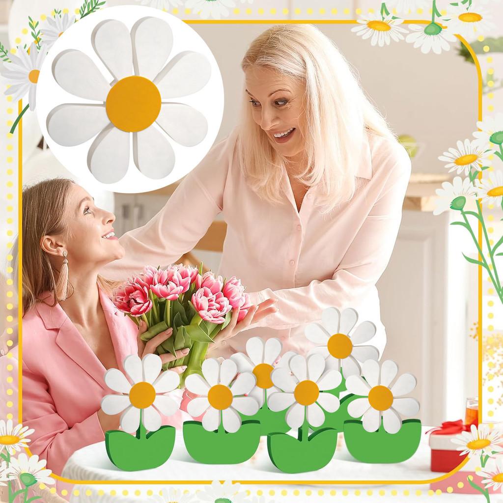 Wooden Daisy Ornaments With 3d Flower Craft For Vintage House Decor