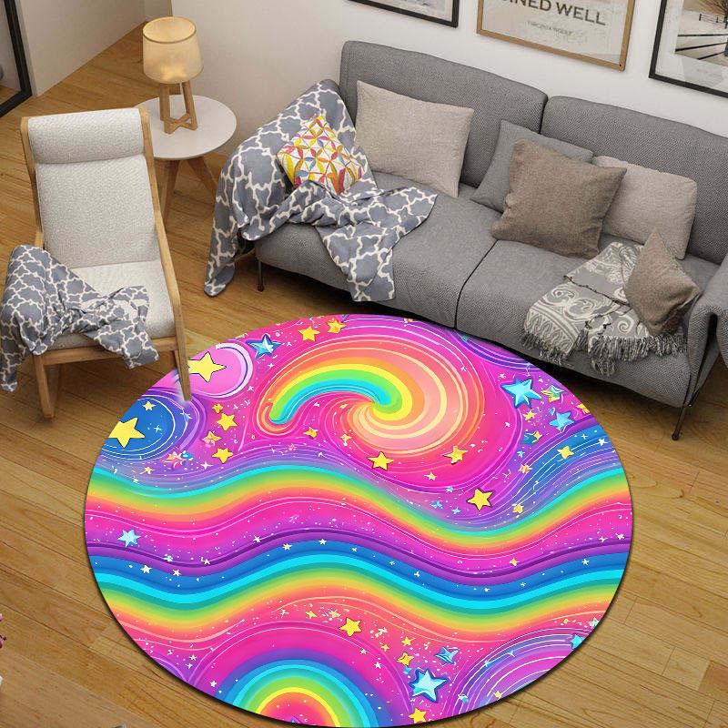 Playful Round Stained Glass Multicolor Rug Mat, Non-Slip Floor Mat for Entryway