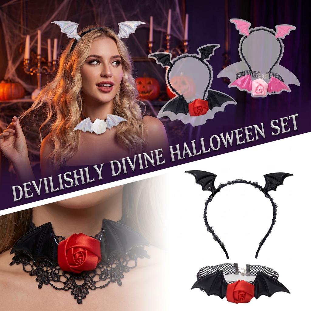 Headband and Rose Choker Necklace Set for Halloween Costume