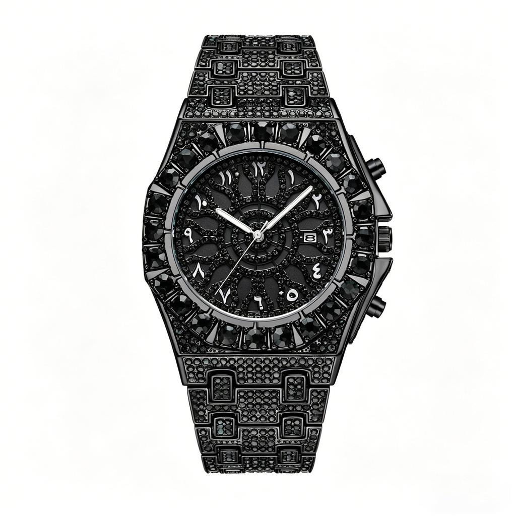 Hip Hop Wristwatch For Men Luxury Ice Out Full Diamond Watches Fashion Green Watch Waterproof Week Display Clock