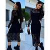 Autumn New Black Sexy Club Lace Dress Women Fashion Slim Fit Elegant Loose Vintage Casual Dress Woman High Waist Round Neck Party Long Dresses 25244