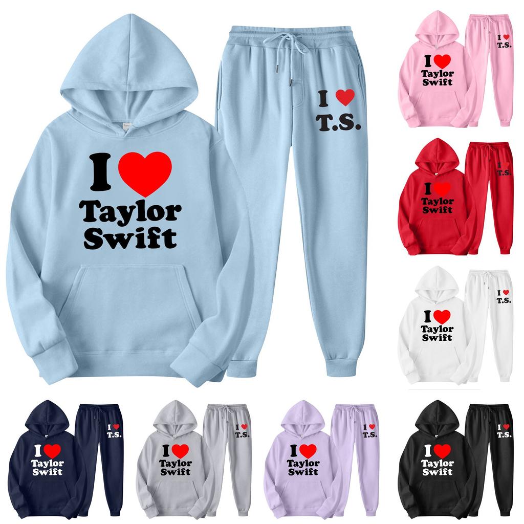 Women's Hooded Sports Tracksuit Unisex Two-Piece Running Outfits Long Sleeve Pullover Hoodies Sweatshirt+Sweatpants Set