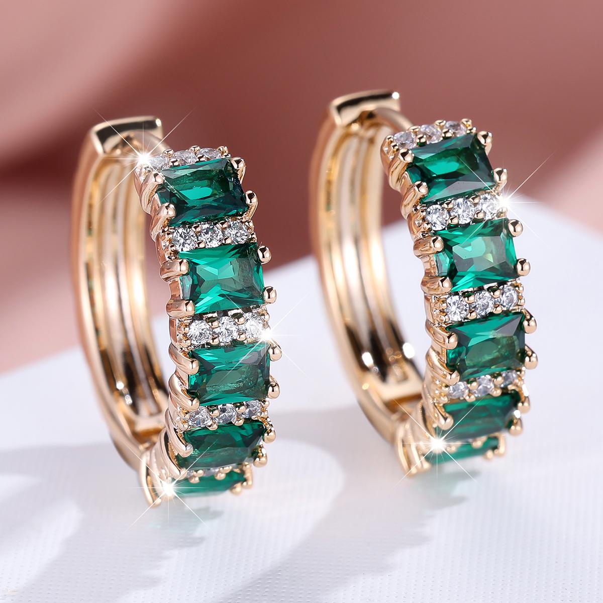 

1 пара золотистых серег принцессы с квадратной огранкой, красных и зеленых камней, висячие серьги-крючки, свадебные украшения, подарки зелёный