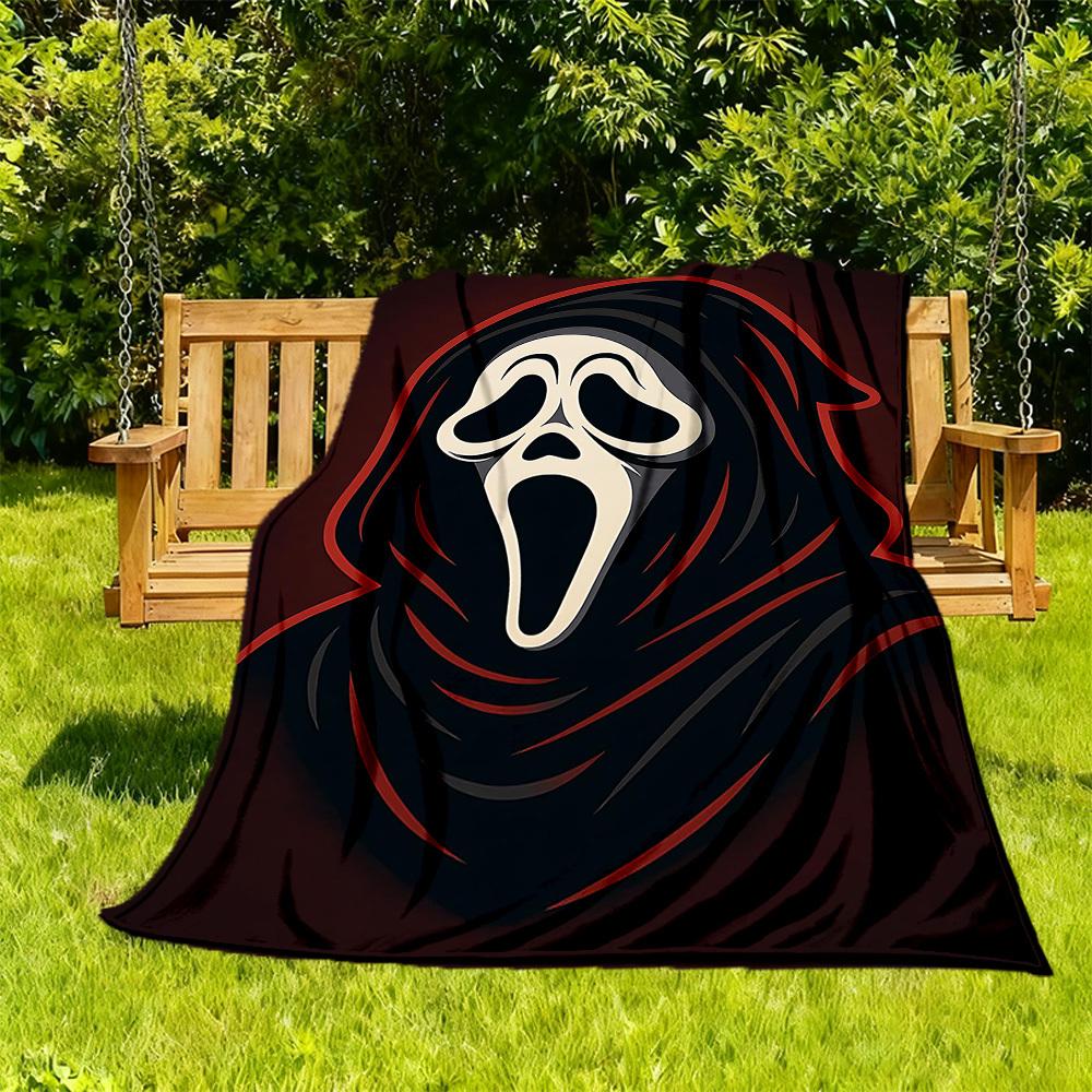 1PC Ghostface Scream Outdoor Flannel Throw Blanket - HD Printed Lightweight Soft Warm All-Season Blanket for Sofa, Bed, Travel, Camping 035