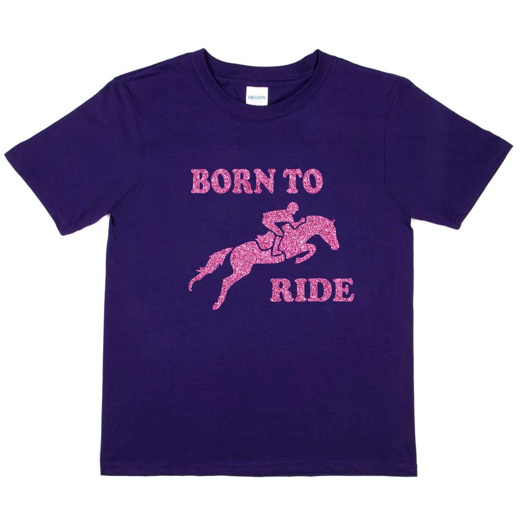 Born To Ride Horse Riding Funny Girls Equesterian Pony Kids T shirt Age 1-13