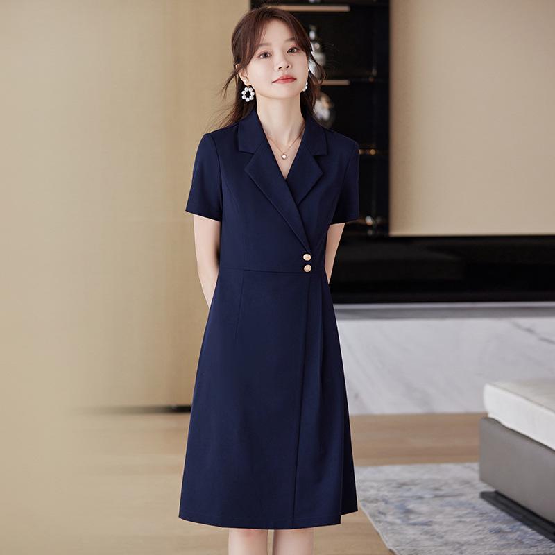 Premium Black Suit Dress for Women - Spring/Autumn Professional Goddess Style Salon Workwear