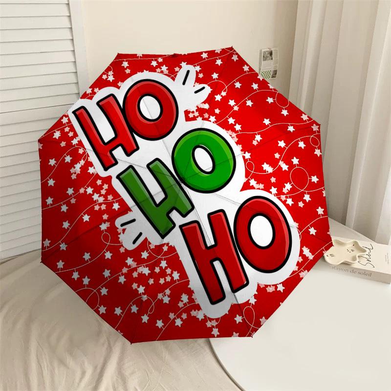 

1PC Christmas, Ho-Ho-HoAutomatic Open/Close Umbrella with Windproof, 8-Rib Sturdy Canopy, Durable Ribs, Fashionable Design, Outdoor Accessory, Fun Pri