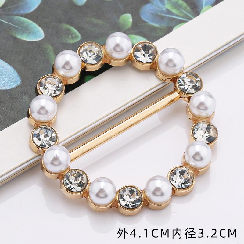 Square Scarf Buckle with Faux Pearls and Rhinestones Metal Frame Adjustable Size for Dress Hem and Scarf Decoration