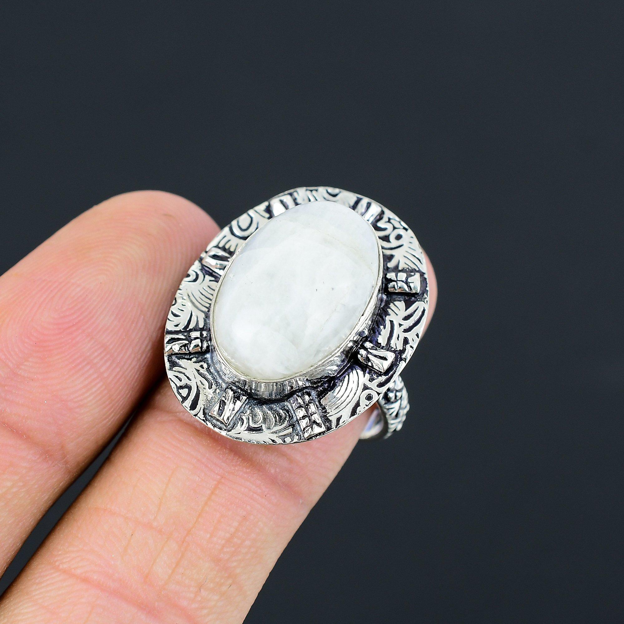 925 Sterling Silver Natural Rainbow Moonstone Promise Statement New Ring Jewelry 9