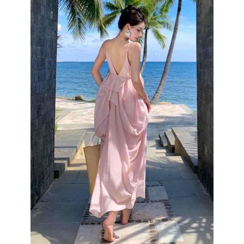 French Suspender Skirt Fairy Vacation Wear Skirt Seaside Halter Dress Pink High-end Dress Dress Women