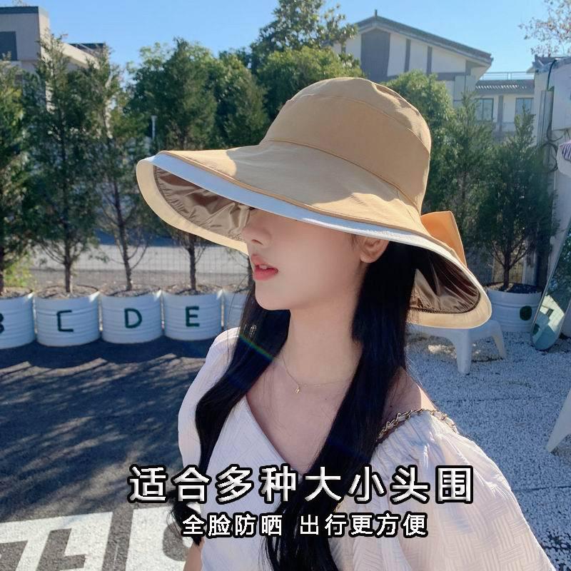 Fisherman's Hat Women's Colored Glue Sunscreen Bow Splicing UV Protection Basin Hat Big Edge Sun Hat