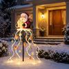 Weather Resistant Christmas Lawn Decor Solar Santa Claus Garden Light, LED Holding Gift Box Yard Stake Powered Winter Accents with Cascading