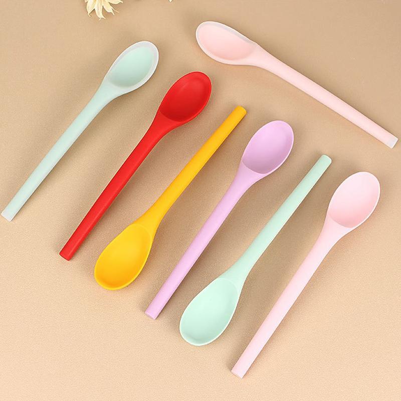 Silicone Integrated Tableware Heat Resistant Kitchen Spoons Nonstick Kitchen Mixing Flatware Kitchenware Soup Spoon Dining Bar