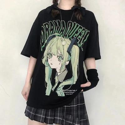 Damski Letni Bawełniany T-shirt MIKU Kawaii Piękny Uroczy T-shirt Graficzny Y2K Krótki Rękaw Japoński Harajuku Dziewczyna Anime T-shirt