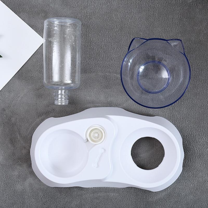 Cat Dog Food Pet Double Bowl Automatic Water Dispenser Anti-Knock Cat Bowl Dog Bowl Food Bowl Neck Guard Feeding Integrated