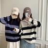 Pullover sweater women's autumn and winter zipper semi-open neck contrasting striped knitted sweater top