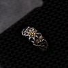 Adjustable Sterling Edelweiss Flower Ring With Copper Inlay Vintage Floral Jewelry Men Women
