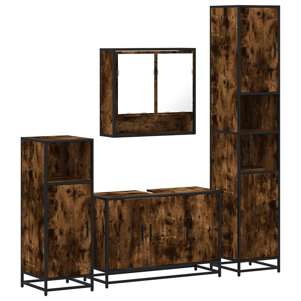 4 Piece Bathroom Furniture Set Smoked Oak Wood Based Material